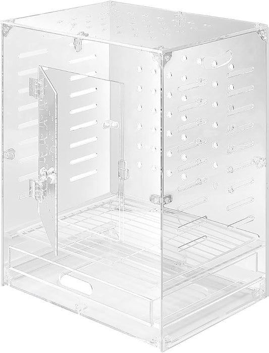 Clear Acrylic Bird Cage for Small Birds, Transparent Display Habitat for Canary, Parakeet - Easy to Clean & Assemble (9x12x15in)