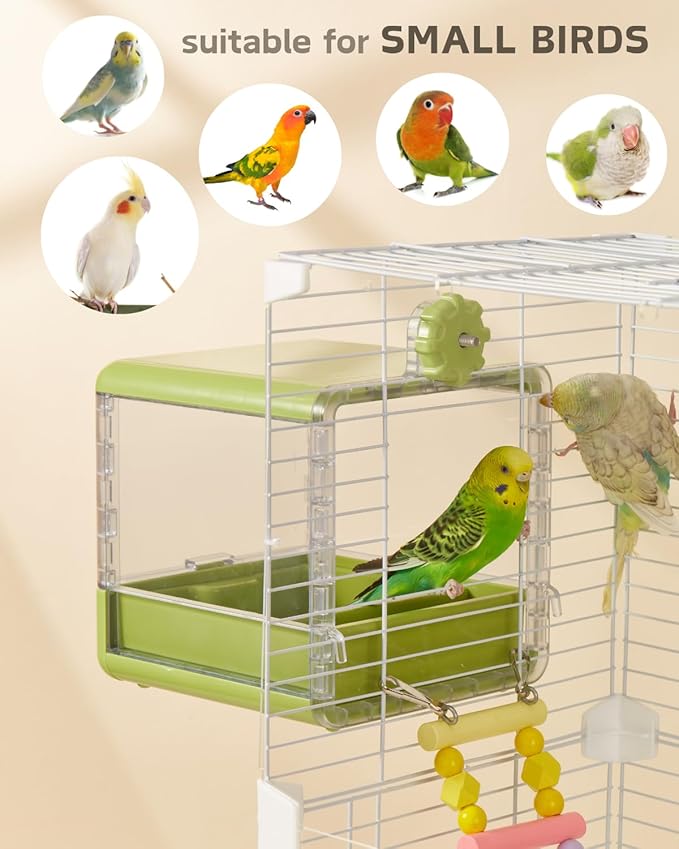 septillar Bird Feeder and Bath for Cage, Hanging Bird Bathtub Bath Shower Box Bowl, Bird Cage Accessories Suitable for Small Medium Birds, Parrots, Lovebirds, Finches, Parakeets, Mannikin (Green)