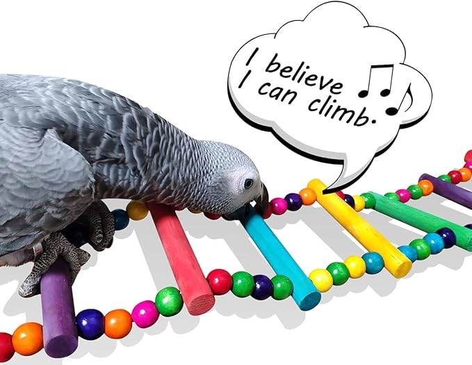 DS. DISTINCTIVE STYLE Bird Ladder Toys Coloured Flexible Parrot Swing Bridge Wooden Cockatiel Cage Hanging Climbing Ladder (39 in (16 Steps))