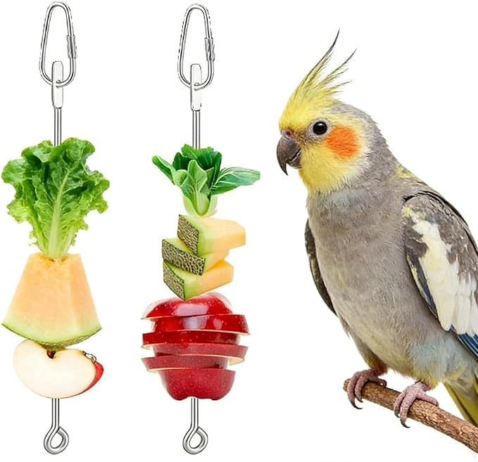 Bird Cage Food Holder Parrot Fruit Vegetable Skewer Hanging Stainless Steel Feeder for Parakeet Cage Accessories Premium Bird Cage Accessories for Cockatiel Conure Practical Present