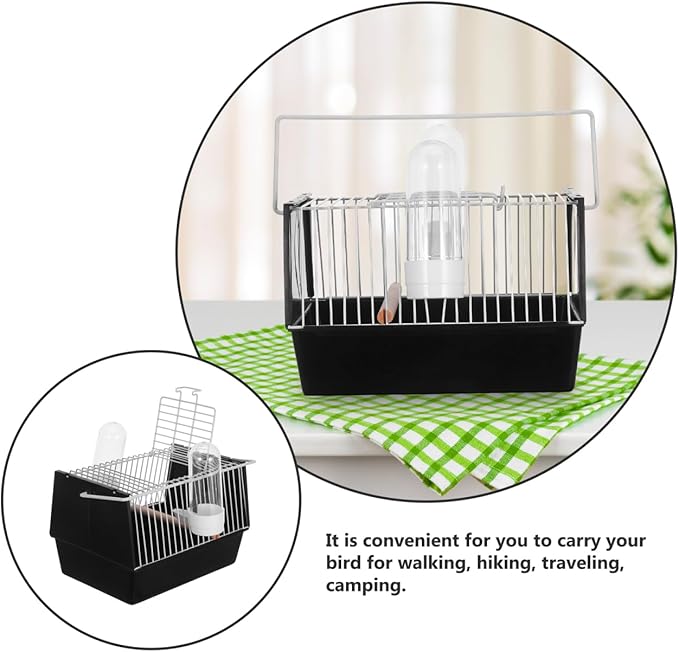 Portable Black Bird Cage for Small Birds and Parrots Handheld Travel Carrier with Handle for Outdoor Use Lightweight and Easy to Store