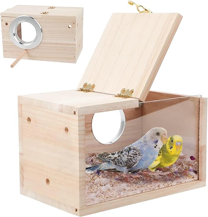1 Piece Transparent Bird House Cage Wood Breeding Box for Parrot Parakeet Cockatiel Lovebirds