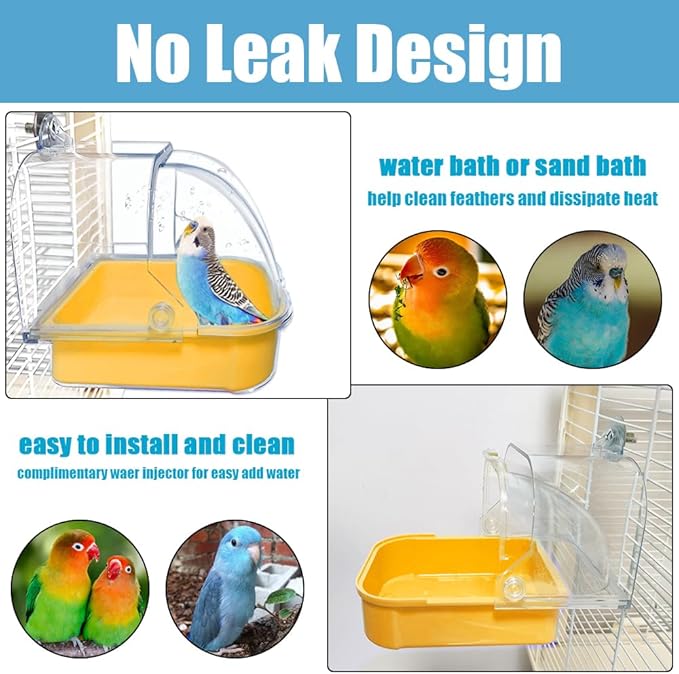 Bird Bath for Cage, Cleaning Pet Supplies Cockatiel Bird Bathtub with Hanging Hooks for Little Bird Parrots Spacious Parakeets Portable Shower for Most Birdcage (Beige)
