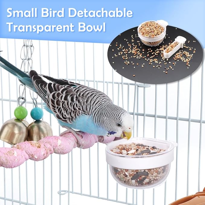 6 Pcs Small Bird Detachable Transparent Bowl Parrot Plastic Food Cup Canary Finch Convenient Hanging Seed Water Feeder (with 6 pcs Small Food Cups)