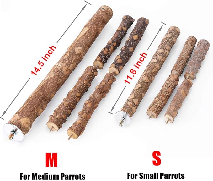 Bird Perch Nature Wood Stand for 3-4pcs Small Medium Parrots (M)