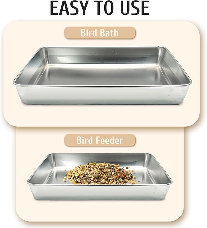 kathson Stainless Steel Bird Bath 16.14"×12.2"×2.36" Metal Bird Bath Tray Pet Bird Cleaning Accessories Bird Bathtub Bird Bath Tray Pet Shower Tub Pigeon Bathtub Bird Cage Bathtub Tray