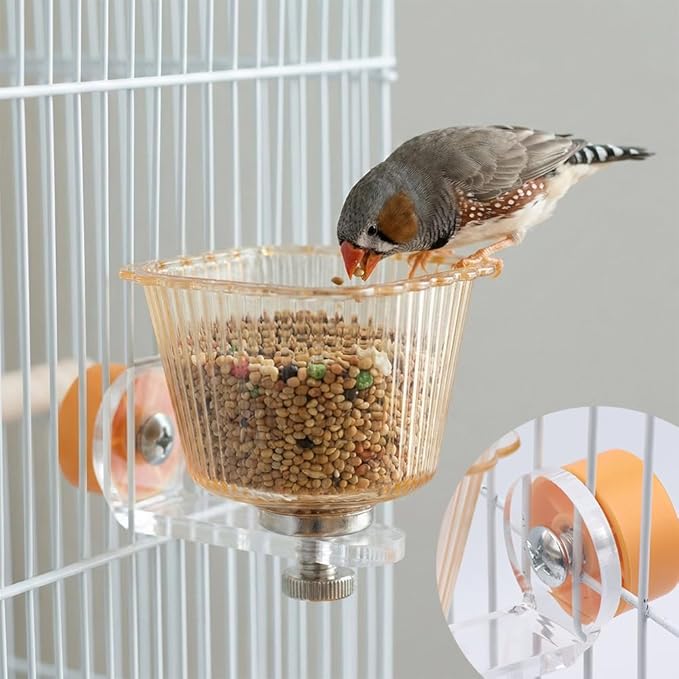 Bird Cage Feeding Cup Anti-Tip Feeder with Magnet Holder for Cockatiel Macaw Parakeet Finch Lovebird African Grey Small Birds (Yellow)