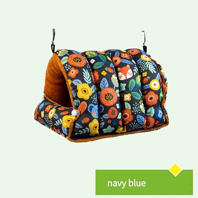 Parrot Warm House Bird Nest Winter Hanging Hammock Birds Sleeping Bed Parrot Hideway Bed Washable for Parakeet Cockatiels Budgies Lovebird (L,Navy Blue)
