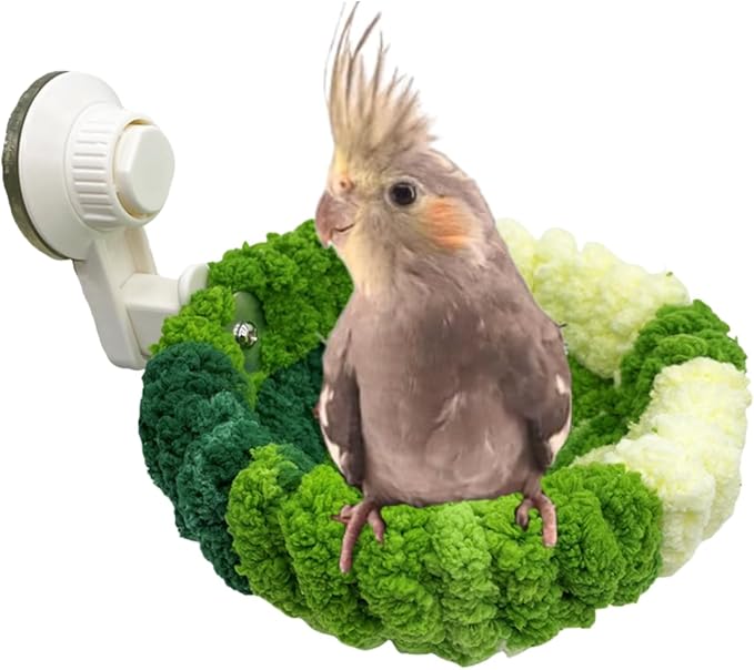 2 in 1 Bird Nest with Removable Suction Cup, Vehicle-Mounted Bird Nest for Travel, Bird Plush Nest for Birdcage, Coral Velvet Warm Nest for Parrot Budgie Lovebird Conure Quaker (Large,Green)