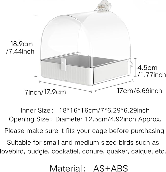 Bird Bath Cage, Cleaning Pet Supplies Cockatiel Bird Clear Bathtub with Bottom Drawer for Little Bird Parrots Spacious Parakeets Portable Shower for Most Birdcage