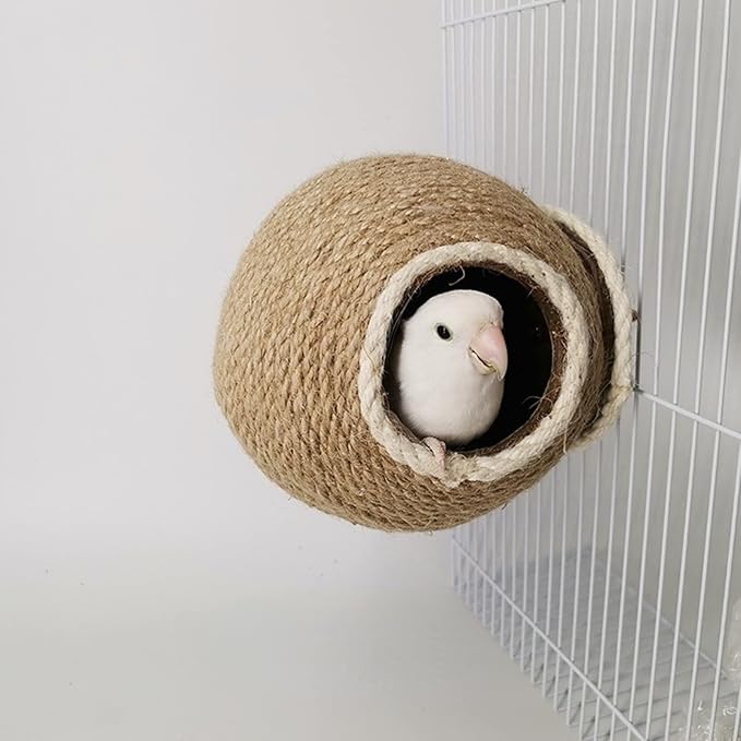 Nest for Birds Bird Nest House Natural Coconut Shell Simulation Birdhouse Grass Bird Hut Parakeet Nesting Box (Hemp Rope)