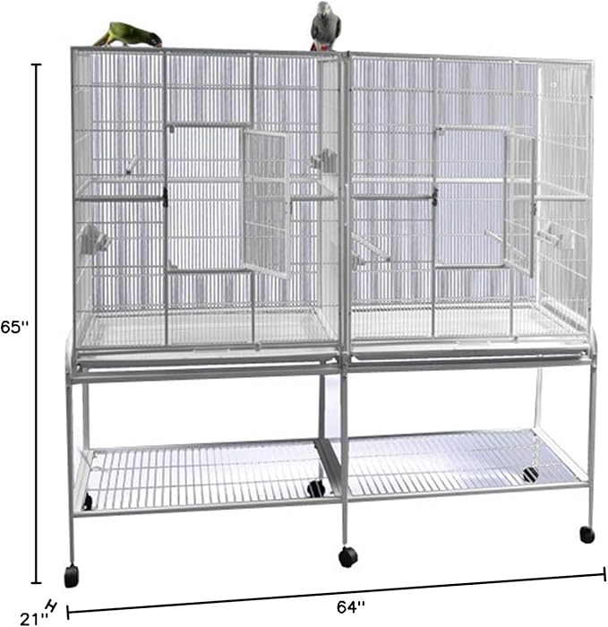 A&E Cage Co. 6421 White Double Flight Cage with Divider, Large/64 inchx 21 inch