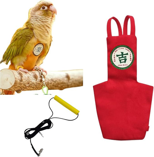 MANON ROSA Bird Diapers Leash Set Washable Reusable Handmade Flight Suit Waterproof Inner Layer - Protective Parrot Nappy Clothes Parakeets Macaws Budgies Canaries (Red4,Cockatiel)