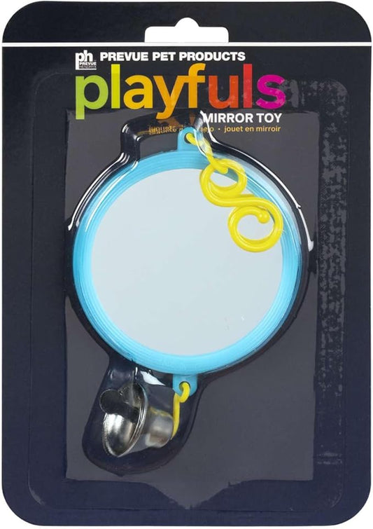 Prevue Hendryx Birdie Basics 2 Sided Mirror with Bell Bird Toy, 6 x 3 (60422)