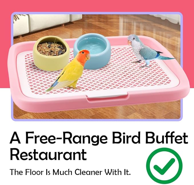 Bird Feeding Table Large Birdkeeping Station Birdcage Accessories for Bird Parrot Parakeet Budgies Cockatiel Lovebird (Pink)
