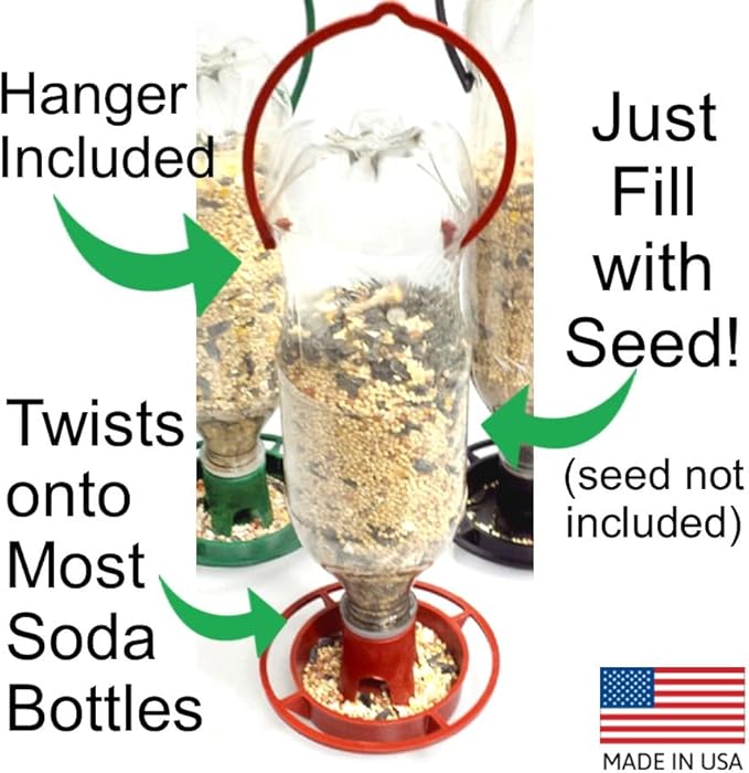 Gadjit Soda Bottle Bird Feeder – 3 Pack | Turn Soda Bottles into Eco-Friendly Wild Bird-Seed Feeders | Fun DIY for Kids, Scouts, Clubs, Grandparents | Promotes Recycling & Reuse (Green)
