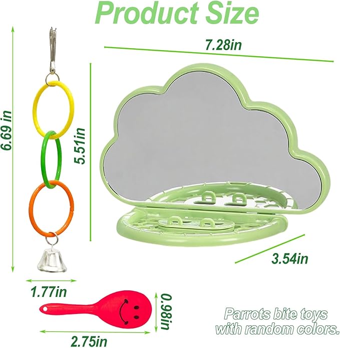 Bird Mirror with Perch,Interactive Birds Toys Slow Feeder for Alleviate Boredom,Parrot Mirror Bird Cage Accessories for Parakeet,Cockatiel, Conure, Lovebird, Finch, Canary,Budgie