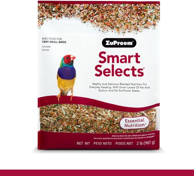 ZuPreem Smart Selects Everyday Feeding Bird Food for Very Small Birds, 2 lb bag | Made in USA for Canaries, Finches