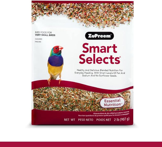 ZuPreem Smart Selects Everyday Feeding Bird Food for Very Small Birds, 2 lb bag | Made in USA for Canaries, Finches