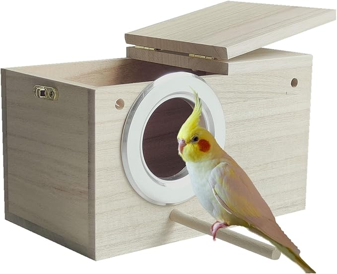 Parakeet Nesting Box, 7.87 X 4.72 X 4.72 inch Bird Nest Breeding Box with Perch Parrot Mating Box Wood Bird House Aviary for cage (S Horizontal Wood)