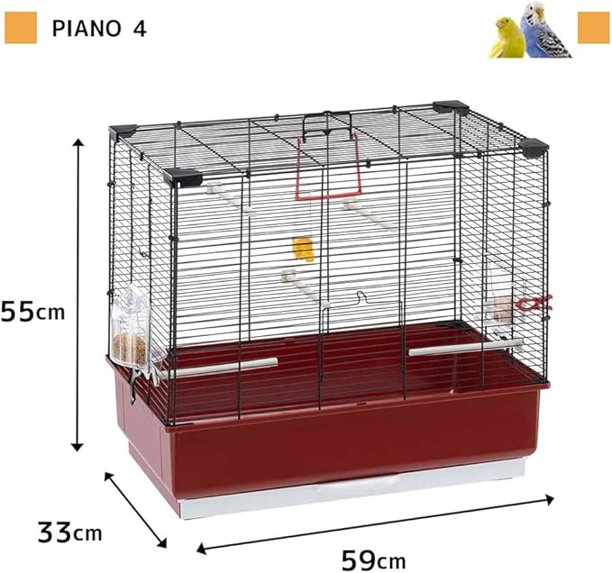 Ferplast Bird Cage Piano 4, Canary Cages, Small Bird Cage, with Bird Feeders, Bird Drinker Water Dispenser, 59 x 33 x h 55 cm, with Accessories, Removable Tray