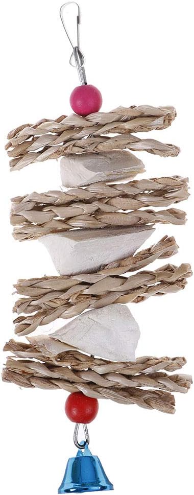 Parrot Bird Chewing Toys Dry Straw Natural Wooden Grass Chew Bite Hanging Cage Bell Swing Climb Chew Toys Parakeets,Cockatiels,Lovebirds Foraging Toys Bird Supplies