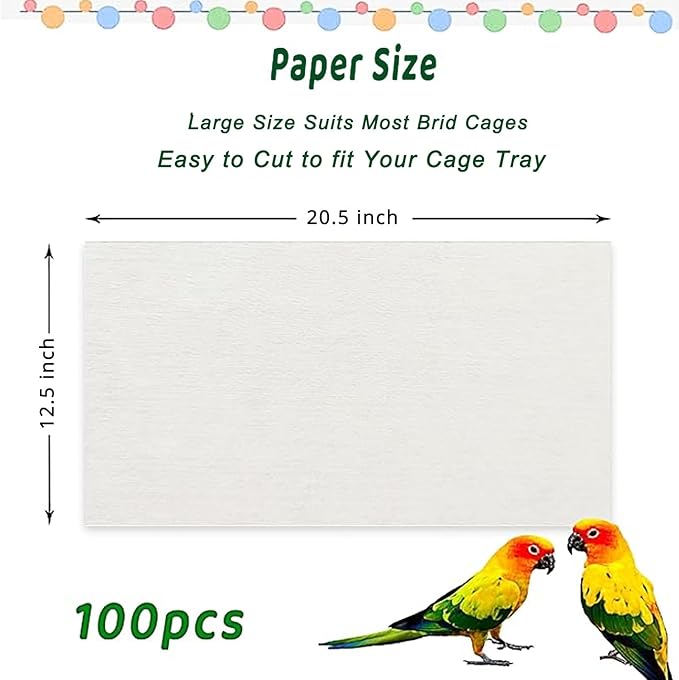 ZIQON 100 Pcs Bird Cage Liner Papers Big Size Cage Paper Liners Disposable Cage Paper Liners Precut Absorbent Cushion Pad Mat Accessories for Pet Bird Parrot