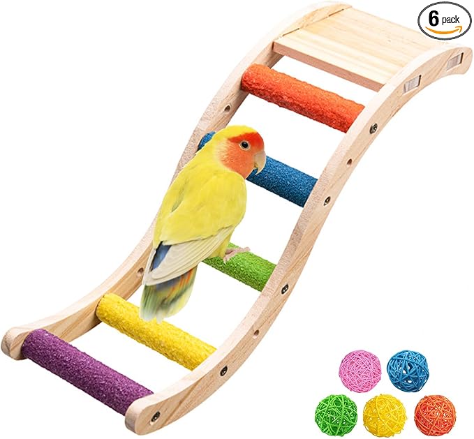 Hamiledyi Nature Wooden Bird Ladder Pet Parrots Climb Bridge Exercise Stands for Parakeet Climbing Chewing Bridge Bird Cage Accessories for Cockatiel Parakeet Lovebirds Budgie (Colorful)