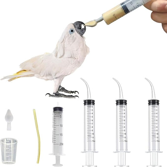 Baby Bird Feeding Syringe Set, Pet Parrot Milk Feeding Syringe with Tubes, Parrot Feeding Tubes Measuring Tools for Feeding Pets Scientific Industrial Labs… (12ml +20ml syringe+50ml Measuring Cup)