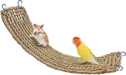 20.5 x 7.9 Inches Bird Seagrass Mat, Natural Seagrass Woven Bird Net Hammock Mat, Cage Accessories, Climbing Rope Ladder Chew Toys for Parrots Cockatoos Lovebird Cockatiel Budgie Hamster Parakeet