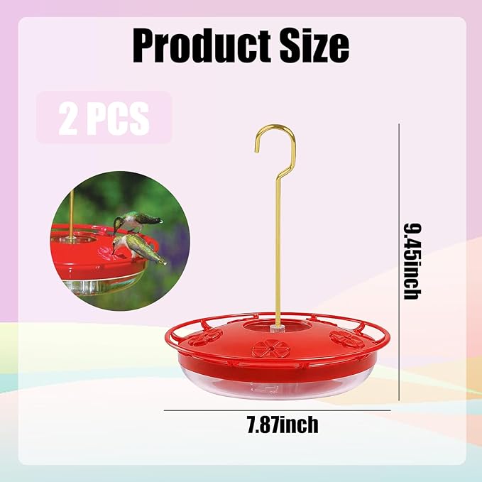 2 Pack Hummingbird Feeders for Outdoors, 5 Feeder Ports and Brush, Prevent Ants and Leaks Easy to Clean & Fill Perfect for Hanging On The Tree Yard