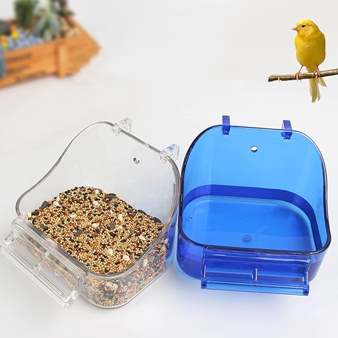 Bird Bath Box Parakeet Caged Bird Bathing Tub with Standing Perch for Small Birds Budgies Parrots 2 Colors Bird Bath for Cage Inside Cockatiel Parakeet Birds Parrot Conure Finch