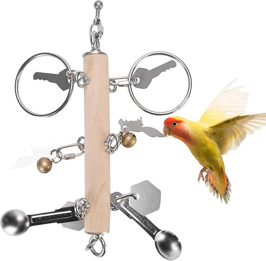 VINGVO Parrot Bird Toys with Metal Spoons, Stainless Steel Keys Rings Toy, Intelligence Development Crisp Sound Toys for Amazons Mini Medium Large Macaws African Greys Cockatoos Eclectus