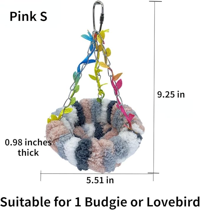 Bird Hammock Winter Warm Parrot Nest Bed Plush Snuggle Pet Cave Hammock Toy Parrot Cage Accessories (Pink,S)