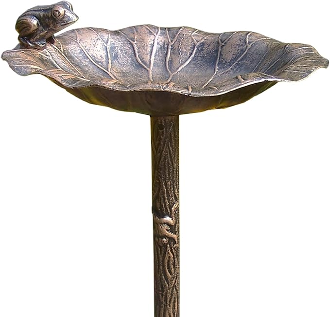 Oakland Living 5012AB Antique Bronze Frog Design Aluminum Birdbath