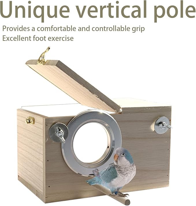 Parakeet Nesting Box, 9.65 X 5.12 X 5.12 INCH Transparent Bird Nest Breeding Box with Perch Parrot Mating Box Wood Bird House Aviary for cage (M Horizontal Wood)