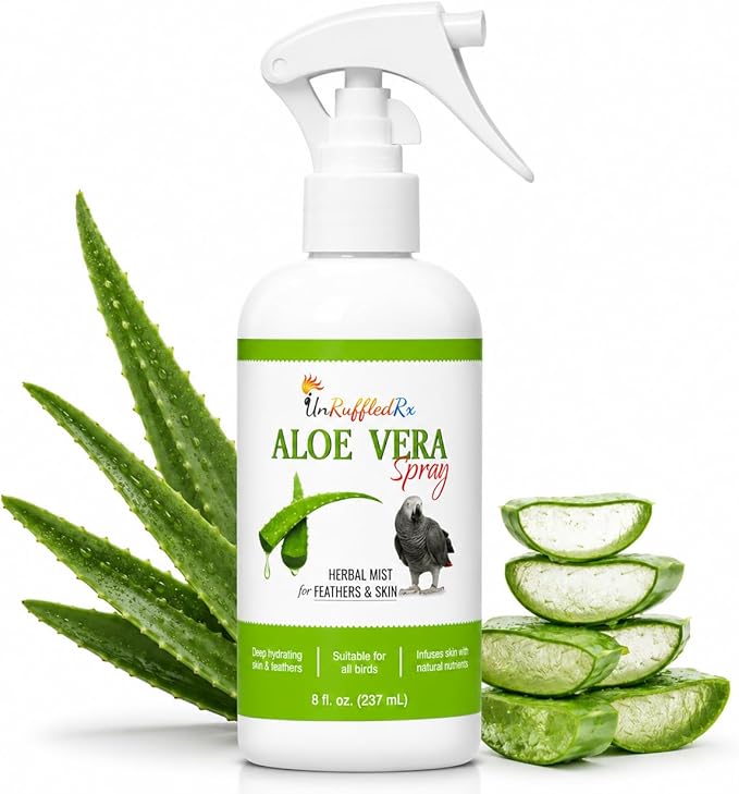 UnRuffledRx Aloe Vera Bird Spray for Parrots | Gentle Daily Support for Itchy Skin, Scratching, Dry Feathers & Feather Comfort | Fragrance Free & Safe if Preened, 8 oz