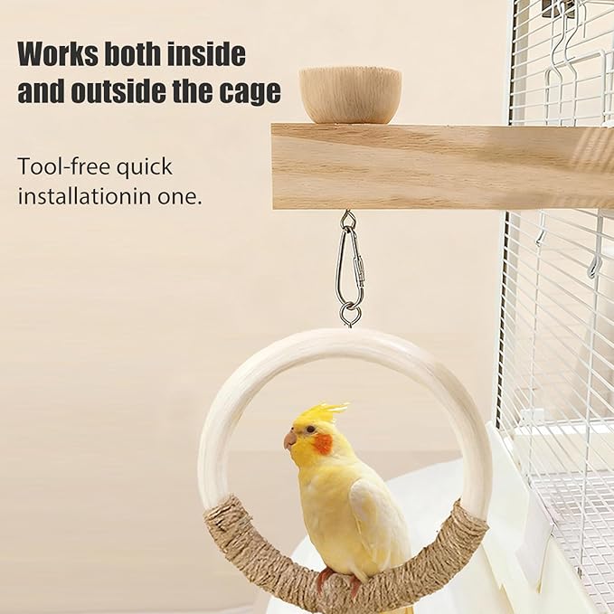 Natural Wood Bird Ladder Perch Toy - Chewable Safe Parrot Climbing Toy for Cockatiel, Finch & Other Small to Medium Birds, Bird Cage Accessories with Easy Screw Installation (Wooden Loop Perch)