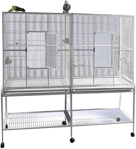 A&E Cage Co. 6421 White Double Flight Cage with Divider, Large/64 inchx 21 inch