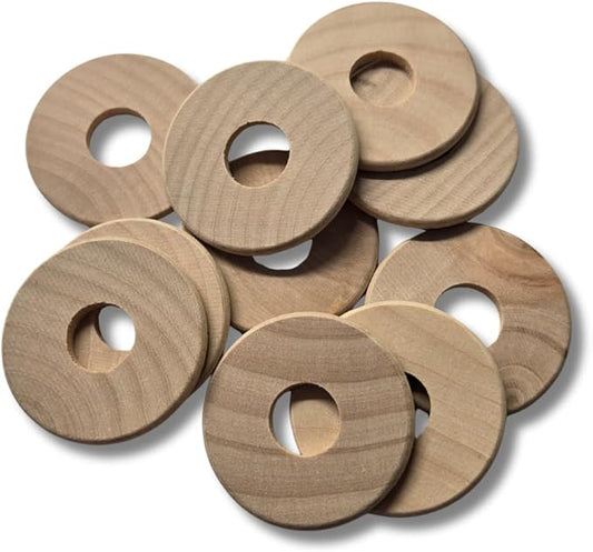 Wooden Washers for Bird Toys, 1.5 Inch Diameter, 1/8 Inch Thick, 1/2 Inch Center Hole,