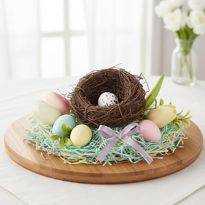 2 Pcs Birds Nest Easter Rattan Nest Decorating, Artificial Natural Bird Nest Kit for Easter Crafts Home Garden Decor Wedding Party Decor Easter Decor