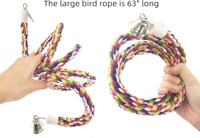 Bird Rope Perch Parakeet Toys, Spiral Cockatiel Toy, 63" Bird Bungee Rope Perches, Cage Accessories