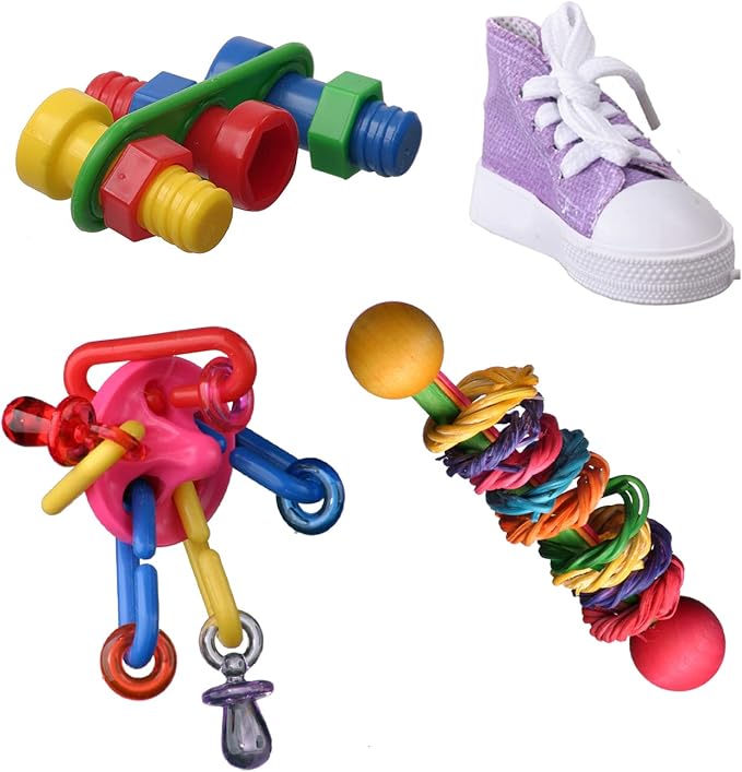 Super Bird Creations SB50013 Favorite Bird Foot Toys Assortment - Engaging Variety Pack for Medium to Large Birds - Ringnecks Quakers Parros - Stimulating Foot Exercise & Satisfies Foraging Behavior