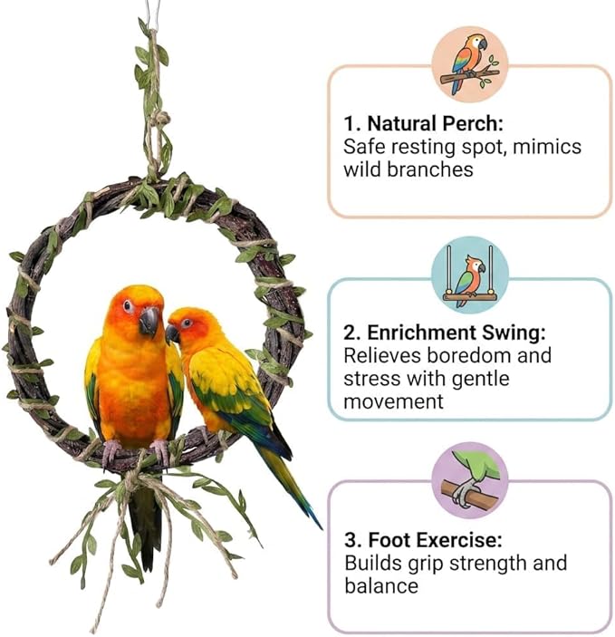 2-Pack Bird Woven Vine Swing Toys, Parrot Standing Climbing Perch,Bird Cage Toys for Budgerigar, Parakeet, Conure, Cockatiel, Mynah, Love Birds, Finches and Other Small to Medium Birds
