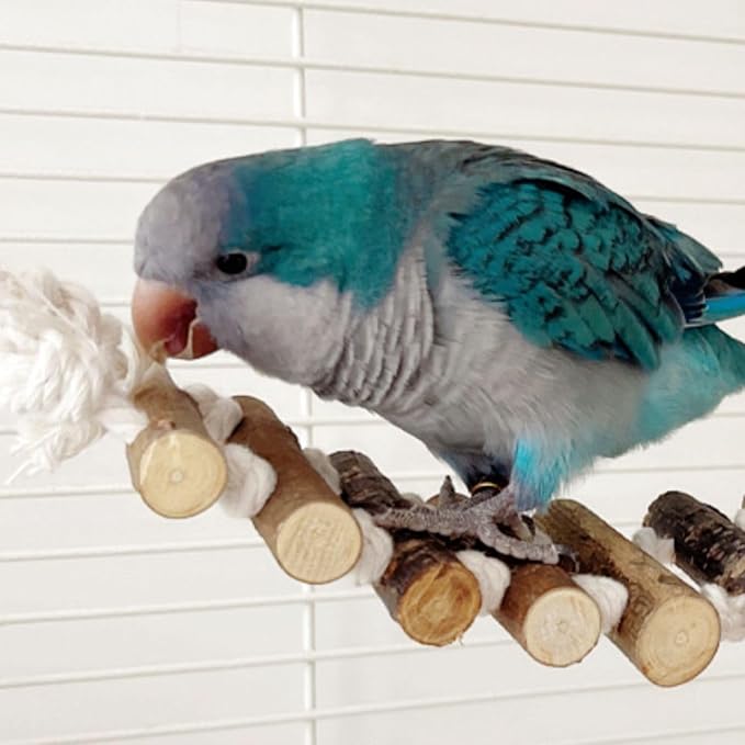 Rope Ladder Bird Toy, Wood Stairs Climbing Activity Attachment Natural Wooden Step Swing Hanging Chewing Pet Bridge Cage Birdcage Lovebirds Rodent Parakeet Parrot Cockatiel Gecko Hermit Crab