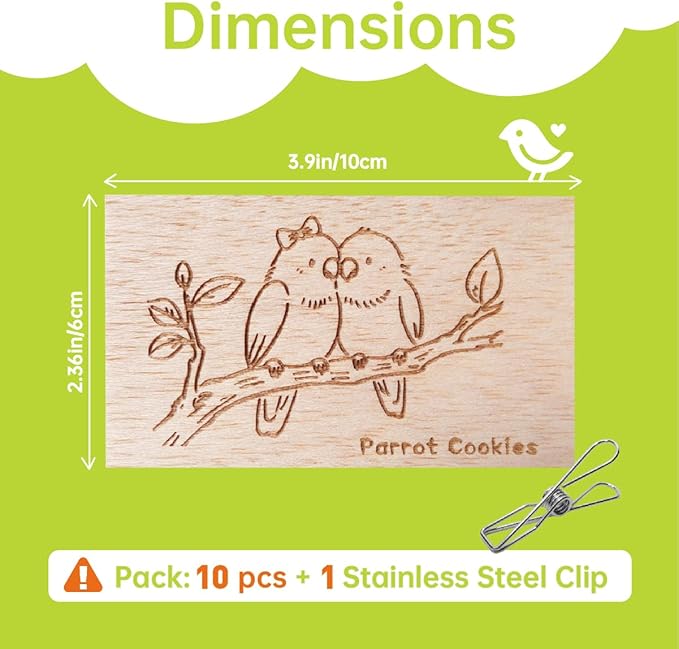 Natural Balsa Wood Bird Chew Toys,10 Pack Soft Wooden Slices with Cute Prints, Safe Shredding & Foraging Toys for Budgies, Parakeets, Lovebirds, Cockatiels and Small Birds