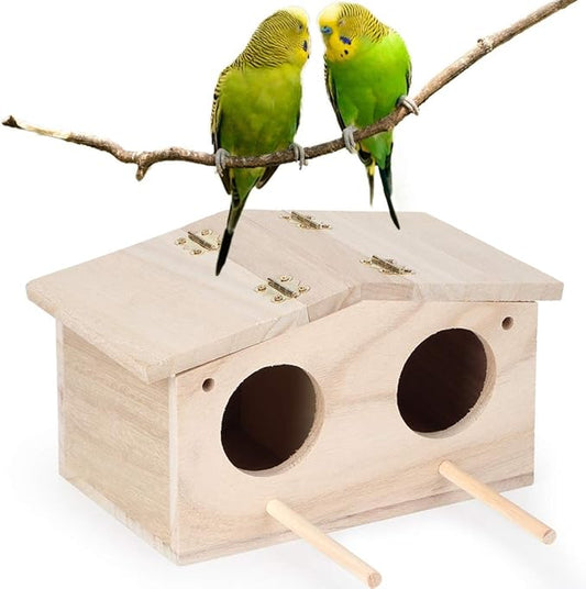 Bird House Parakeet Nesting Box, Wooden Bird House,Pet Bird Nest Kits Breeding Box Cage Birdhouse Accessories with Pack Fitting for Parrots Swallows Birds