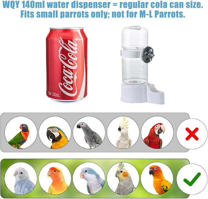Automatic Pet Bird Water Feeder, Water Dispenser for Cage, Bird Cage Suspended Automatic Pet Water Feeder, Parrot Feeders for Parakeet Budgie Cockatiel Lovebirds Canary Finch
