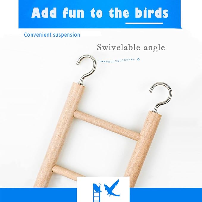 2pcs Birdie Basics Wooden Ladder for Bird Cage Climbing Ladder Toy for Parakeets Parrots Cockatoo (6 Step & 8 Step)