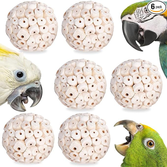 6 Pack Bird Toy Sola Balls, Natural Parrot Soft Chew Shredding & Foraging Toy, Bird Foot Balls for Cockatiel Conure Quaker Budgie Parakeet Bunny Guinea Pig Chinchilla Rabbit